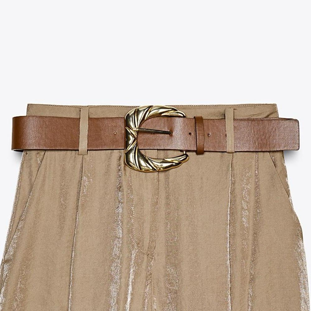 Brown Faux Leather Belt with Gold Buckle